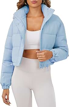 Ogfao Women's Cropped Puffer Jacket Long Sleeve Puffy Coat